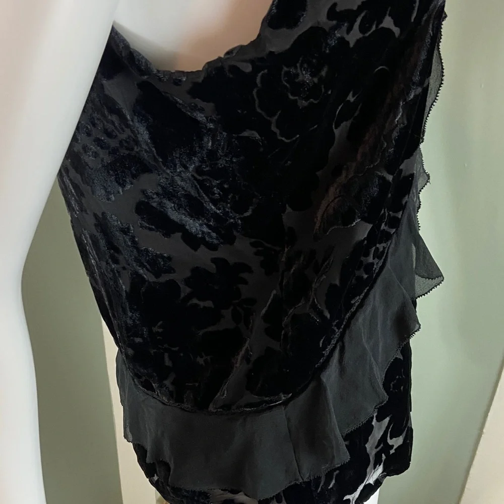 Parker Black Sheer Floral Burnout Velvet Tank Top Ruffle Silk Blend Small Floral - Picture 8 of 13